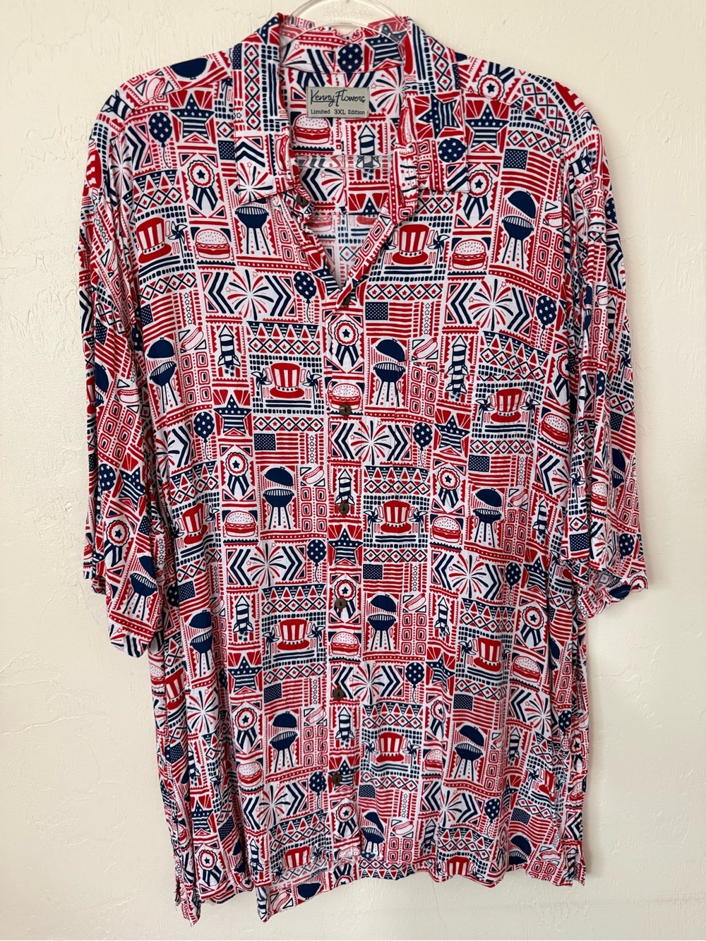 Kenny Flowers Limited Edition Shirt Mens 3XL Red Button Up 4th Of July USA BBQ